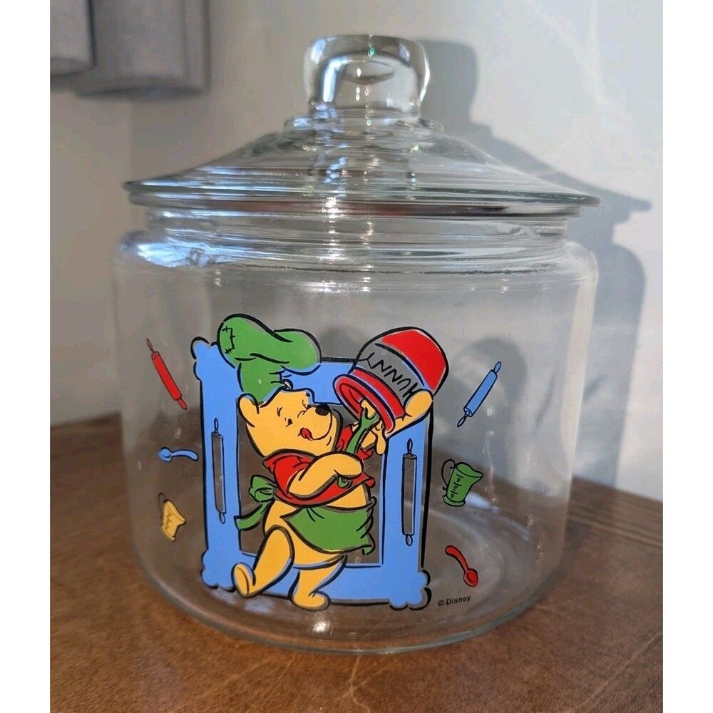Vintage Walt Disney Winnie The Pooh Cookie Jar 8" Anchor Hocking Canister Glass